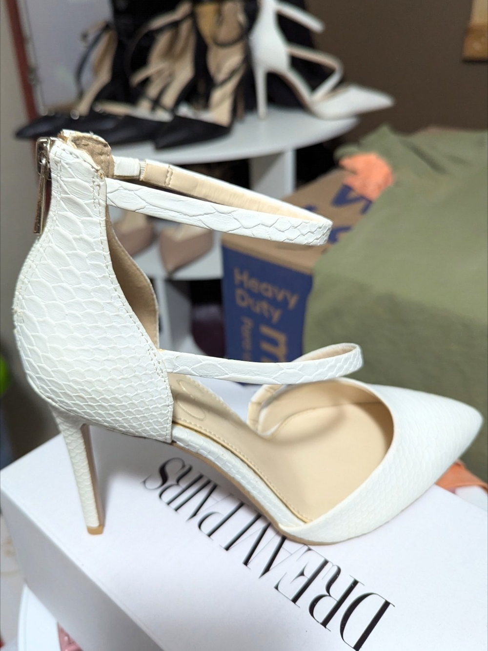 Jessica Simpson White Pointed Toe Ankle-Strap Heels